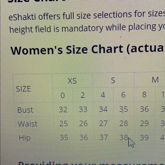 eshakti size chart